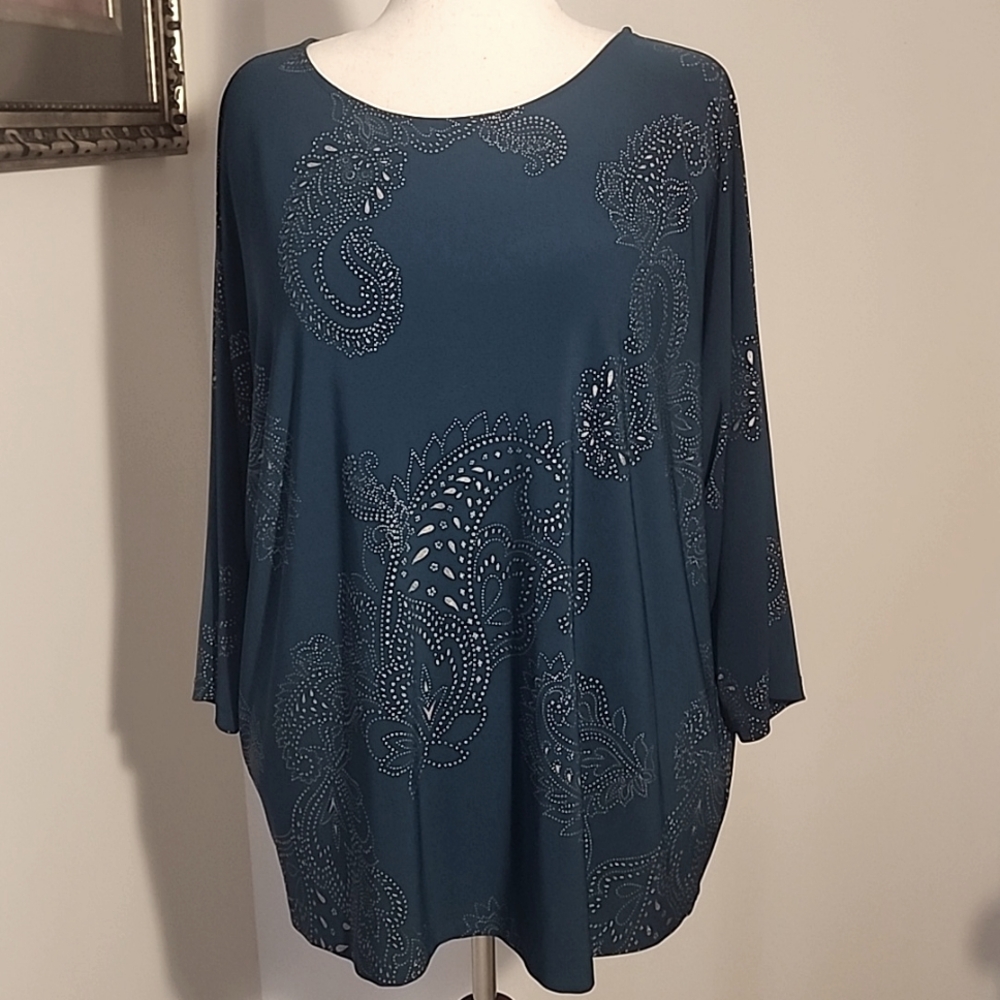 Susan Graver Foil Printed Liquid Knit Dolman-Sleeve Tunic